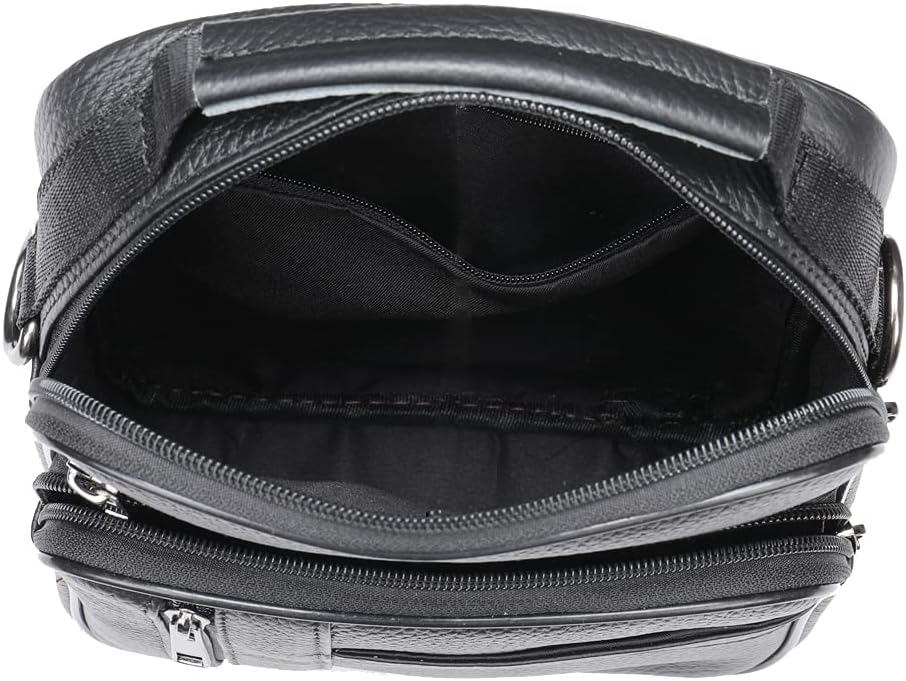 Hebetag Small Leather Sling Shoulder Bag Messenger Pack for Men Women Outdoor Travel Business