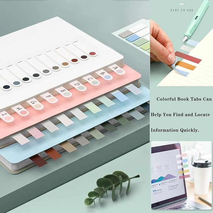 ELII 1200pcs Sticky Tabs Page Markers,Morandi Sticky Note Tabs Colored Writable and Repositionable Book Flags Tabs Strip Index Tabs,Page Tabs