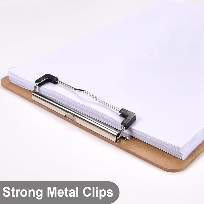Wood Clipboards Set of 4, Letter Size Hardboard Clip Board 8.5x11 for Classroom, Students, Kid, A4 Standard Clipboard Size 9" x 12.5" with Low Profile Clip, Office Supply, School Supply.