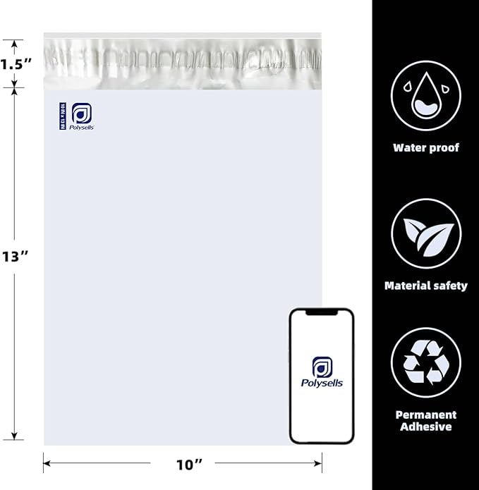 POLYSELLS 2000 pcs 10x13 Inches White x Silver Poly Mailers Shipping Envelopes, Strong Adhesive Sealing, Waterproof, and Tear-resistant Postal Mailing Bags for Clothing, Books, and Accessories