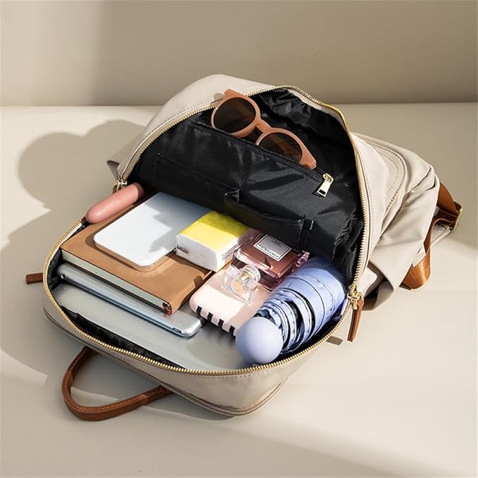 Versatile Oxford Cloth Women's Backpack - Minimalist Design for Daily Commute, Laptop Storage, and More! (Ivory)