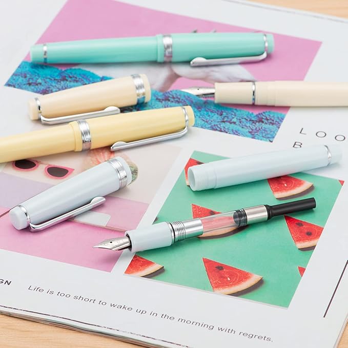 Jinhao 82 Ivory White Acrylic Fountain Pen, Iridium Extra Fine Nib Classic Design Smooth Writing Pen with Ink Converter (Silver Trim)