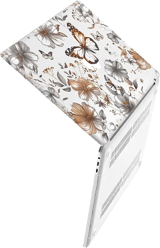 Compatible with 15.4 Inch MacBook Pro A1707/A1990, Gold Flowers Butterfly Hard Plastic Shell Cover Case