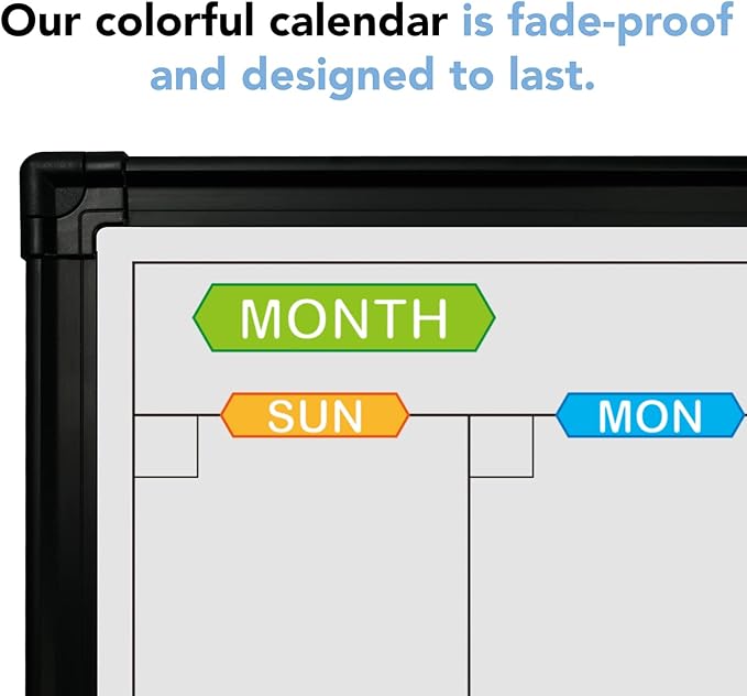 JILoffice Magnetic Calendar Whiteboard & Bulletin Corkboard Combination, Combo Board 48 x 36 Inch, Black Aluminum Frame Wall Mounted Board for Office Home and School with 10 Push Pins