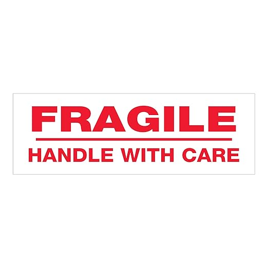 Aviditi Tape Logic 2 Inch x 110 Yard 2.2 Mil Red/White, Heavy Duty Packing Tape, "Fragile Handle with Care" 6 Pack, Perfect for Packing, Shipping, Moving, Home and Office
