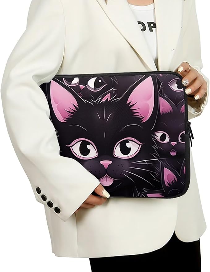 Black Cat Printed Laptop Briefcase for Women Men, Waterproof 12 Inch Laptop Bag Messenger Bag Lightweight Laptop Case for Office Business Traveling Daily Use, Gift for Father