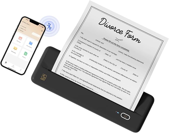 HPRT Wireless Portable Printer - Bluetooth Thermal Printer for Travel, Mobile Office, School, Home Compatible with iOS Android