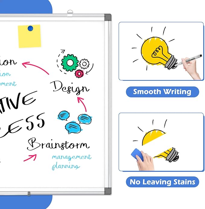 WALGLASS 3 Pack White Board, 24" x 18" Double-Sided Dry Erase White Board for Wall, Hanging Mounted Whiteboard, Horizontal or Vertical Silver Aluminium Frame for Home, School, Office, Kitchen