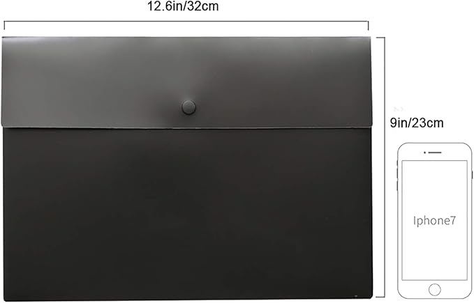 VANRA 5 Pieces A4 Envelopes Folders for Paperwork Plastic Wallets Document Organizer with Snap Button Closure A4 Letter Size (Black)