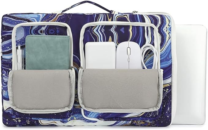 canvaslife 360° Protective Laptop Sleeve Case Bag with 4 Pockets for MacBook Pro 16 inch and 15 inch-15.6 inch Laptop (Blue marble)