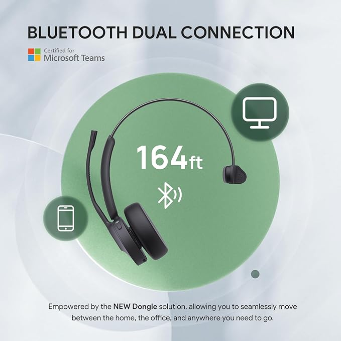 Yealink BH70 Mono Wireless Bluetooth Headset with Microphone for Work, up to 35h Talking Battery Life, 3-Mic Noise Cancellation, 91g Lightweight Microsoft Teams Certified Work Headsets for PC, USB-A