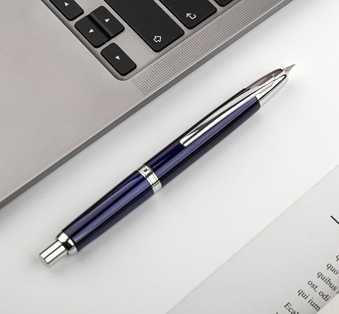 JINHAO 10 Press Fountain Pen, Retractable Metal Pen with Ink Converter (EF Nib 0.38mm, Dark Blue)