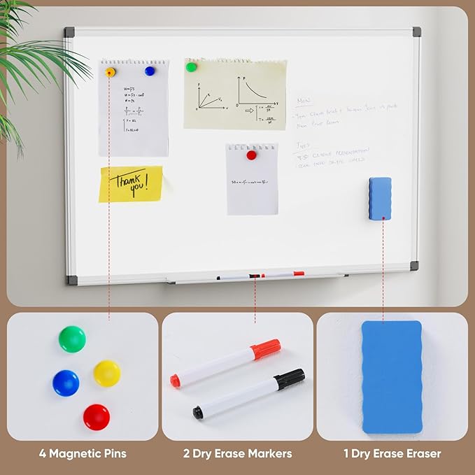 Sweetcrispy Magnetic Dry Erase Board, 36" x 24" Whiteboard for Home, School, Sliver Reinforced Aluminum Frame