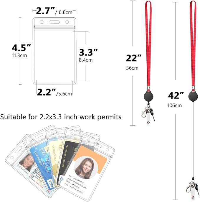 6 Pack Retractable Badge Lanyards and ID Badge Holder, Strap Lanyard with Swivel Metal Clasp for Badge Holders, Keychains, Offices, Staff, Students, Employees, Rosy