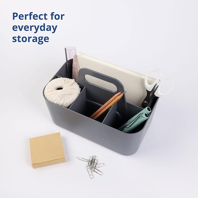 BLUE GINKGO Stackable Organizer Caddy – Korean-Made Portable Tote for Bathroom, Office, Crafts, or School Supplies (Rectangle, Gray)
