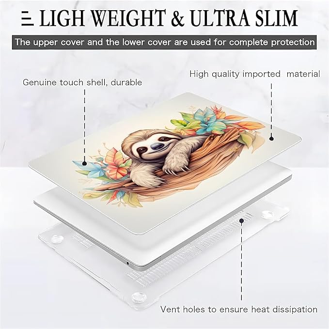 Compatible with 15.4 Inch MacBook Pro A1707/A1990, Cute Sloth Hard Plastic Shell Cover Case