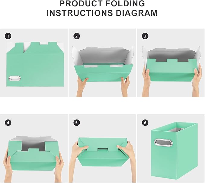 Oterri File Organizer, Small Storage Box, Cardboard File Folder Organizer, Collapsible File Box, Hanging File Organizer for Letter Size, Portable File Box with Handle, Only Box (Mint Green,6 Packs)