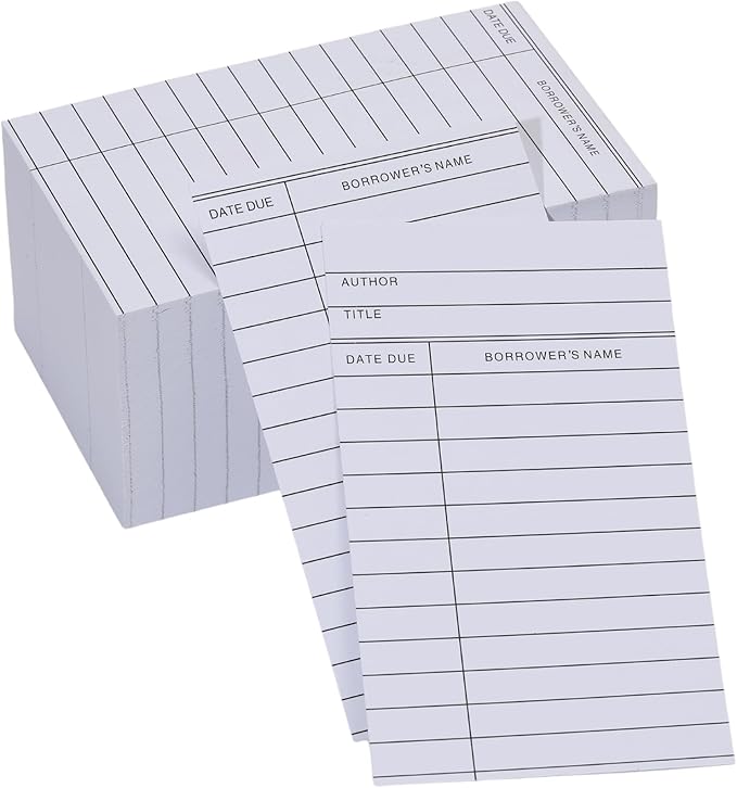 Library Cards, Checkout Catalog Book Card, Library Checkout Index Card, Due Date Notecard for Record Keeping (3x5 in,200 Count)