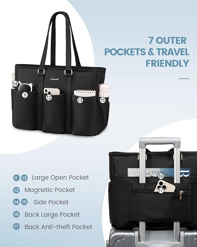LOVEVOOK Work Tote Bag for Women, 15 Inch Laptop Bag for Women, Teacher Tote Bag Nurse Bag, Utility Bag For Work/Travel/College/Daily, Professional Computer Bag Large Purse Handbag With Multi Pocket