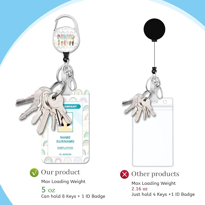 Lanyards for Id Badges, Be Kind Badge Holder with Retractable Reel Clip, Rainbow Work Name Tag Keychain Lanyard ID Card Protector Cover Case for Women Teacher Nurse Nursing Doctor Office
