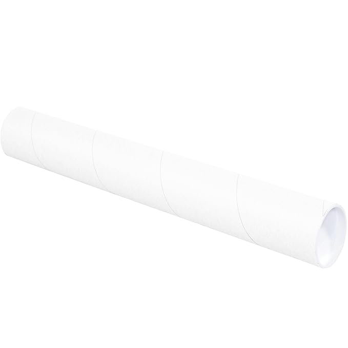 BOX USA BP3026W Mailing Tubes with Caps, 3" x 26", White (Pack of 24)