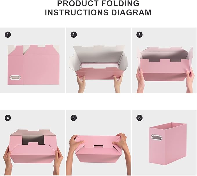 Oterri File Organizer, Small Storage Box, Cardboard File Folder Organizer, Collapsible File Box, Hanging File Organizer for Letter Size, Portable File Box with Handle, Only Box（Pink，2 Packs）