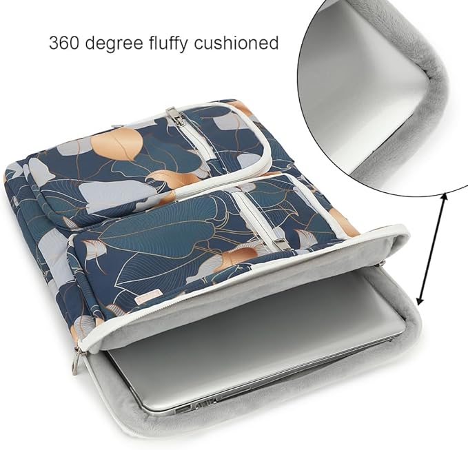 canvaslife 360° Protective Laptop Sleeve Case Bag Cover with Handle For iPad 12.9 inch,MacBook Pro Air 13" and 12.5 inch-13.3 inch Laptop (Blue leaf)