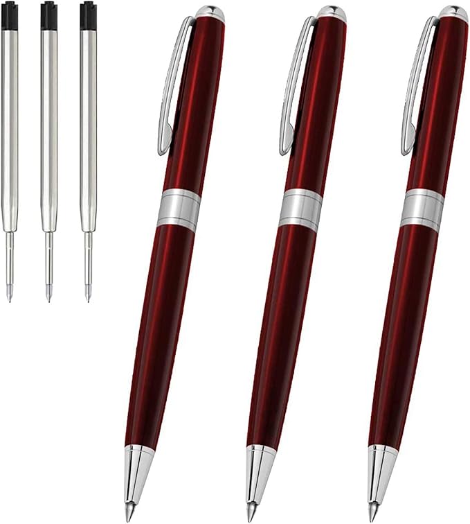 Cambond Ballpoint Pens Red Pens - Black Ink Fancy Pens for Journaling Gift Business Men Police Flight Attendants, Smooth Writing 1.0 mm Medium Point, 3 Pens with 3 Extra Refills (Red)