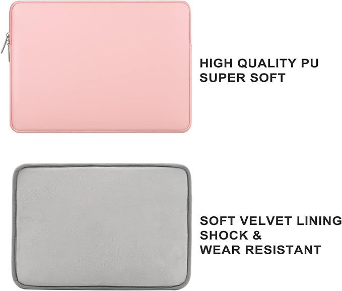 RAINYEAR 11 Inch Laptop Sleeve Soft PU Leather Case Protective Water Resistant Zipper Cover Padded Carrying Bag Compatible with 11.6'' MacBook Air Surface for 11" Chromebook Notebook Computer (Pink)