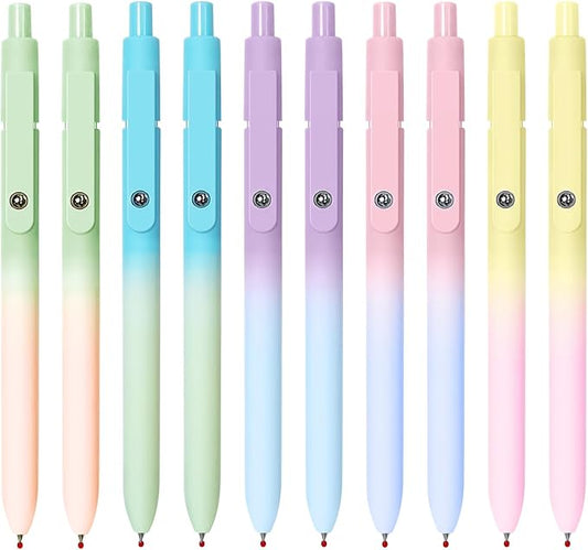 UIXJODO Gel Pens, 10 Pcs Black Ink Pens for Women, 0.7mm Medium Point Smooth Writing Pens with Silicone Grip, High-End Series Metal Clip Retractable Pens for Journaling Note Taking (10 Pcs Pastel)