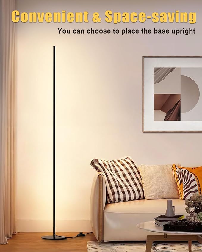 unionlux Corner Floor Lamp, Minimalist LED Corner Floor Lamp All Metal 24W Dimmable 200% Brighter Adjustable2700K-6500K with Remote/Foot Control, Modern Corner Lamp for Living Room Bed Room