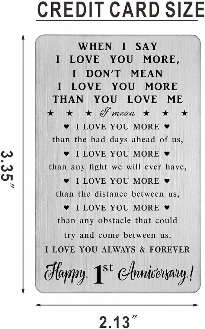 1 Year Wedding Anniversary Card Gifts for Him - Happy 1st Anniversary Card Gifts for Men - First Romantic Love Engraved Wallet Cards Presents