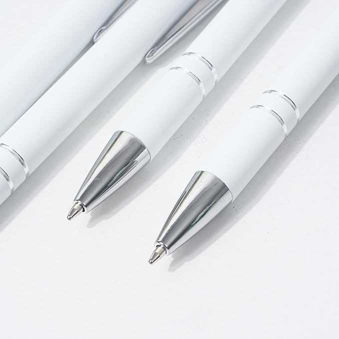 Up to 480 Pcs Personalized Pens in Bulk, Custom Metallic Printed Name Pens with Black Ink, Customized Pens Bulk with Stylus-Great Gift Ideas(White)