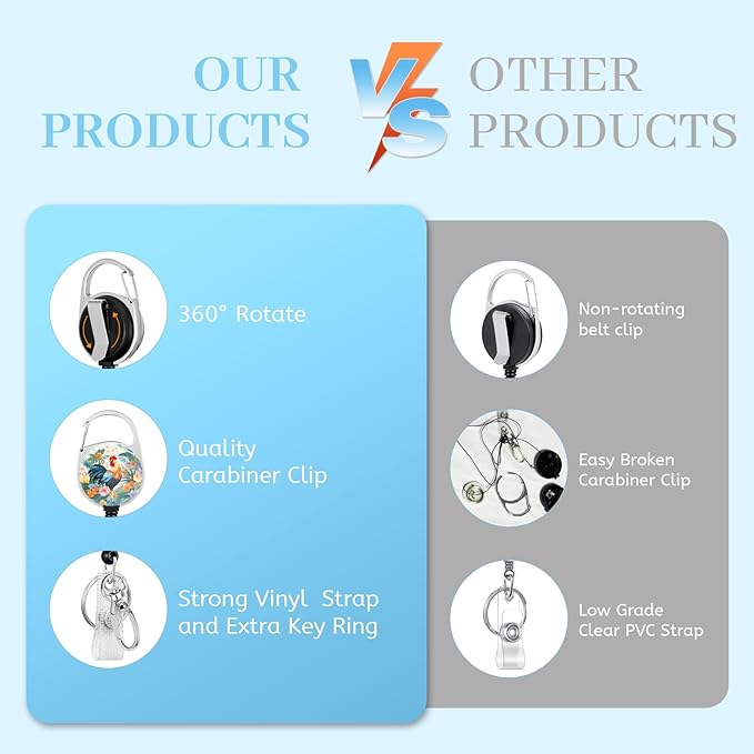 Lanyards for Id Badges, Chicken Floral Badge Holder with Retractable Reel Clip, Cute Work Name Tags Keychain Lanyard ID Card Protector Cover Case for Women Teacher Nurse Doctor Office