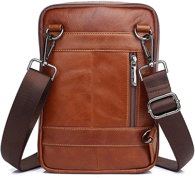 Hebetag Small Leather Sling Shoulder Bag Messenger Pack for Men Women Outdoor Travel Business
