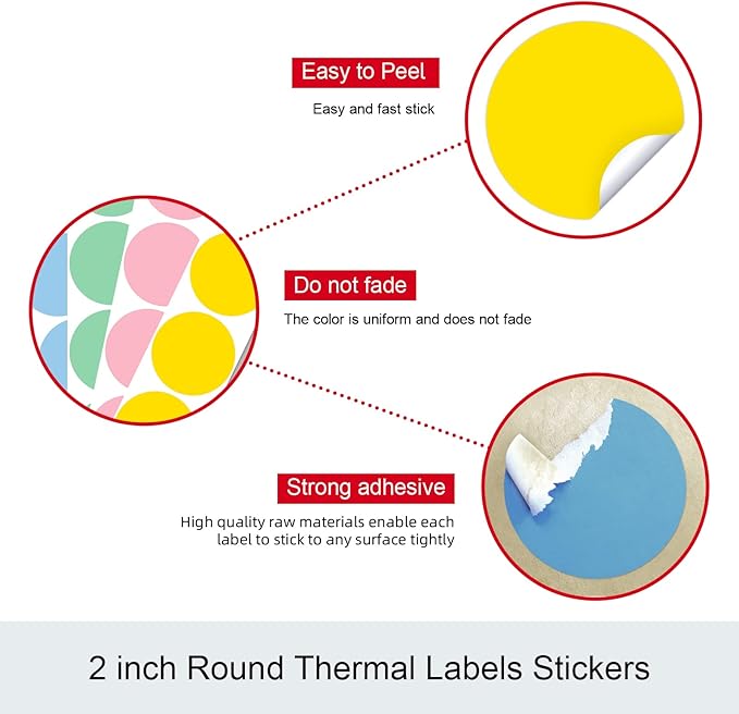 Misofuki 2" 750 Labels Yellow Circle Direct Thermal Stickers Labels Roll Compatible with Zebra, Rollo, MUNBYN, Self-Adhesive Round Direct Thermal Labels