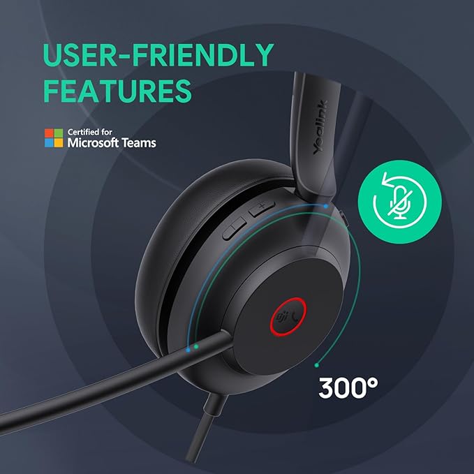 Yealink UH35 Professional USB Headset, Mono Wired Headset with Noise Cancelling Microphone, Call and Music Mode, Lightweight Comfort Design, Teams Certified