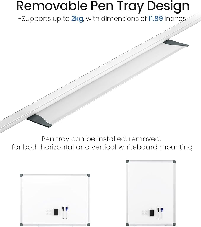 VUSIGN 12PCS Magnetic White Board Hanging 36" x 48" for Office, Class, Home, Sliver Aluminum Frame, 12 Dry-Erase Eraser, 24 Multicolor Marker, 48 Magnetic Pins