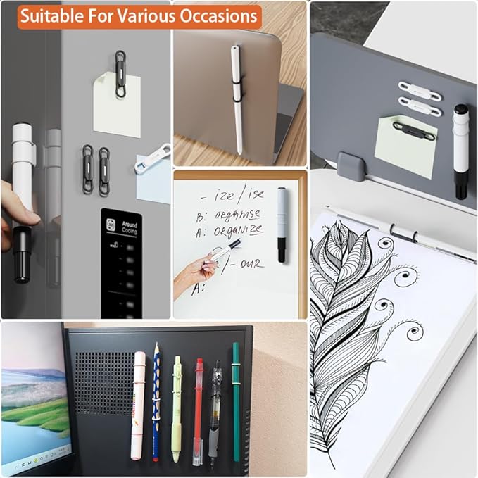 12 Pack Magnetic Pen Holder for Refrigerator, Silicone Magnetic Pencil Holder for Locker, Magnetic Dry Erase Marker Holder for Whiteboard, Desk, Clipboard (12back)