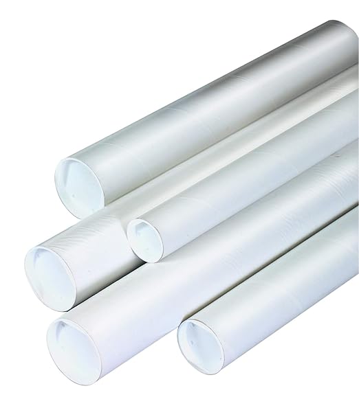 BOX USA BP2024W Mailing Tubes with Caps, 2" x 24", White (Pack of 50)