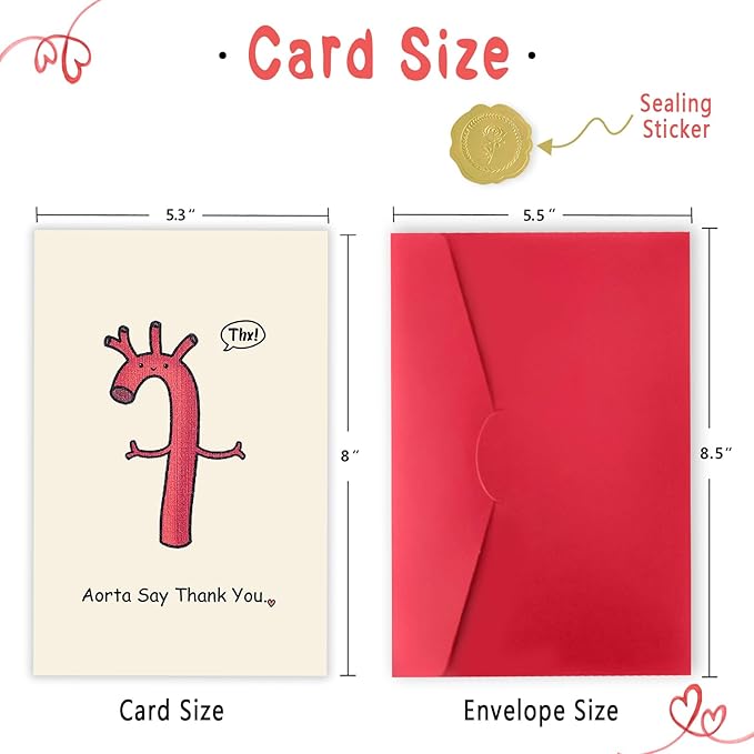 Funny Thank You Card for Doctor Nurse Medical, Humorous Thank You Gifts for Women Men, Cute Aorta Card, Aorta Say Thank You Card