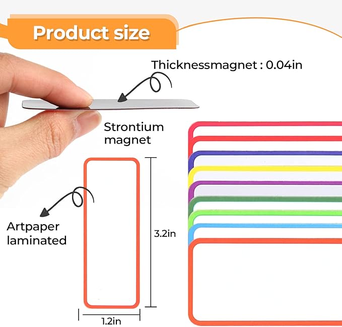 54pcs Magnetic Dry Erase Labels Colorful Name Tags Flexible Reusable Magnetic Label Stickers for White Board Refrigerator Locker Size 3.2"x1.2" by Mositear