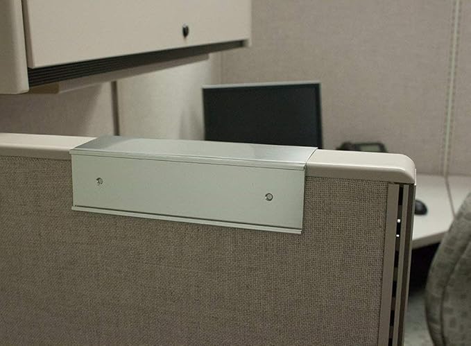The Original Over the Cube - Quality Aluminum, Changeable Cubicle Nameplate Holder, Satin Silver Base, and Silver Name Plate Holder, (2.25" Cubicle Wall Depth) - Made in The USA