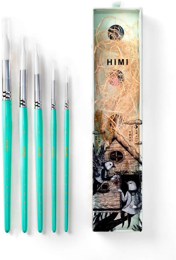 HIMI Little Bird Paint Brushes Set 5 Pcs for Watercolors Paint，Set of 5 Watercolor Paint Brushes for Beginners & Pros, Nice Gift for Art hobbyist Beginners Artists (Green,5 Pcs)