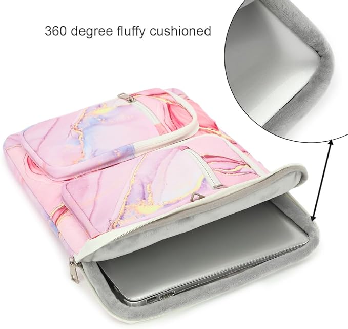 canvaslife 360° Protective Laptop Sleeve Case Bag with 3 Pockets for 14 inch Dell HP Lenovo Laptop and MacBook Pro 14 inch,Surface Laptop 14.4 inch (Pink marble)