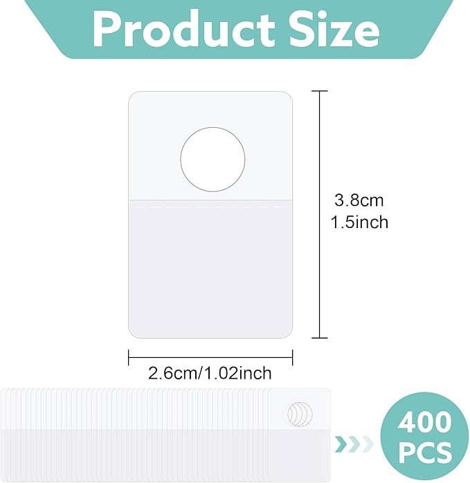 Prudiut 1600 Pcs Hang Tabs Round Hole Hang Tags Self-Adhesive Hanging Tabs Heavy Duty Display Tags for Hanging Retail Displays(1×1.5 Inch)
