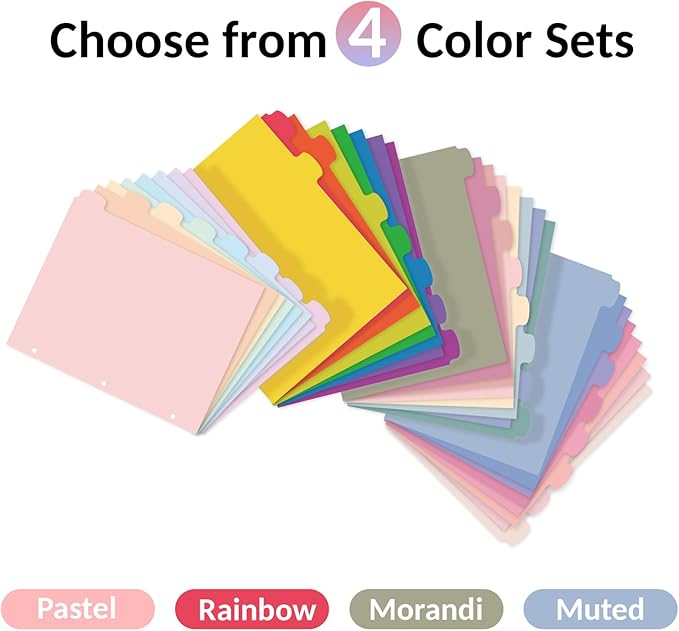 Sooez 8-Tab Durable Plastic Write & Erase Big Tab Dividers for 3 Ring Binder, Aesthetic Cute Pastel Binder Dividers for Student, Teacher, Office, Home Organizers, 1 Set, Pastel