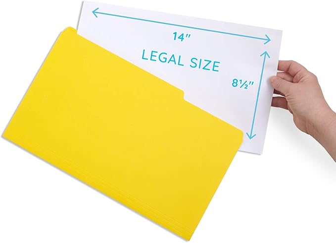 Blue Summit Supplies Colored File Folders Legal Size, 1/3 Cut Tab, Great for Organizing and Easy File Storage, 100 Per Box
