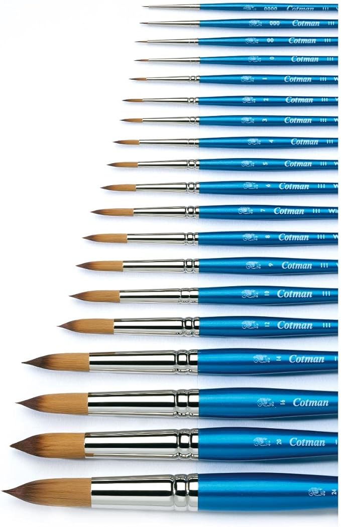 Winsor & Newton Cotman Short Handle Brushes, Set of 5, (Round 1 & 5, Rigger 3, Angled 1/8", Fan 2)
