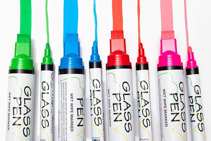 Glass Pen Window Marker: Liquid Chalk Markers for Glass, Car Marker or Mirror Pen with Washable Paint - Car Windows, Mirror, Storefront Windows, Parade & Party, Holiday (Red, Fine Tip)